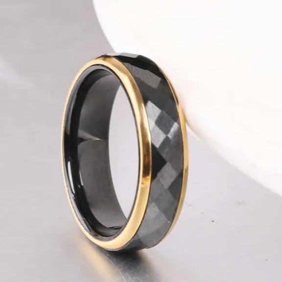 6mm Black/White Ceramic Band Women's Engagement 18K Gold Plating Ring Size 6-10