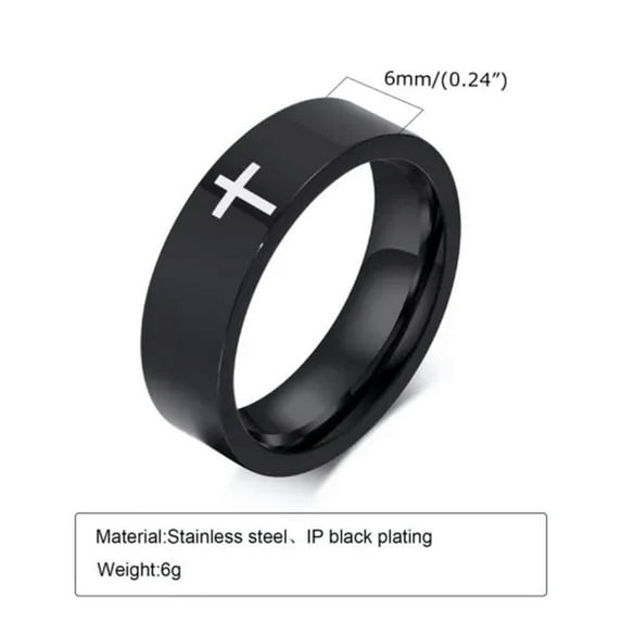 6mm Black/White Cross Band Stainless Steel Men Women's Silver/Black Ring Sz 5-13