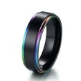 thumbnail image 1 of 6mm Black With Rainbow Color Mens Wedding Band Ring Stainless Steel Classic Gift, 1 of 6