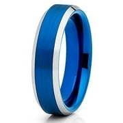 SILLY KINGS 6mm Blue Tungsten Carbide Ring Brushed Finish Beveled Edges Carbide Anniversary Edition Comfort Band (6)