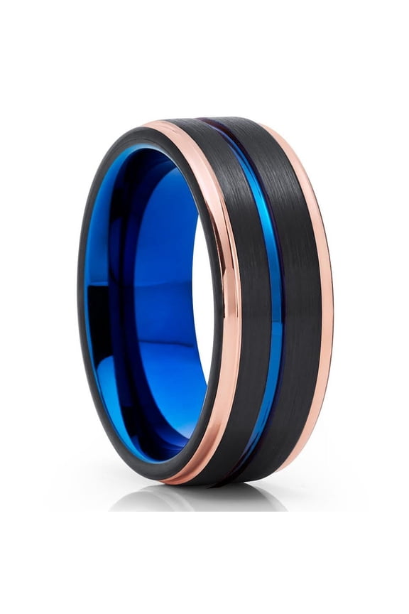 6mm Blue Tungsten Wedding Ring,Rose Gold Wedding Ring,6mm Wedding Ring,Tungsten Carbide Ring,Black