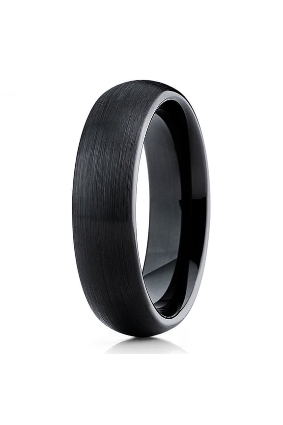 6mm Brushed Black Tungsten Carbide Wedding Band Dome Shape Classic Ring Comfort Fit Unisex