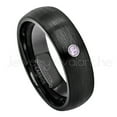 thumbnail image 1 of 6mm Brushed Dome Black Tungsten Ring - 0.07ct Solitaire Amethyst Ring - Personalized Tungsten Wedding Ring - Custom Made February Birthstone Ring TN233BS, 1 of 1
