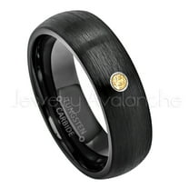6mm Brushed Dome Black Tungsten Ring - 0.07ct Solitaire Citrine Ring - Personalized Tungsten Wedding Ring - Custom Made November Birthstone Ring TN233BS
