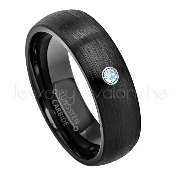 6mm Brushed Dome Black Tungsten Ring - 0.07ct Solitaire Topaz Ring - Personalized Tungsten Wedding Ring - Custom Made November Birthstone Ring TN233BS