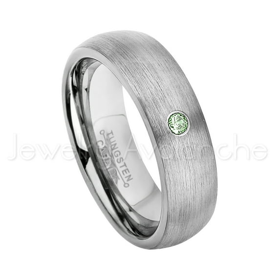 6mm Brushed Dome Tungsten Ring - 0.07ct Solitaire Alexandrite Ring - Personalized Tungsten Wedding Ring - Custom Made June Birthstone Ring TN060BS