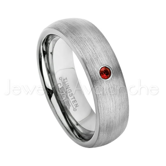 6mm Brushed Dome Tungsten Ring - 0.07ct Solitaire Garnet Ring - Personalized Tungsten Wedding Ring - Custom Made January Birthstone Ring TN060BS