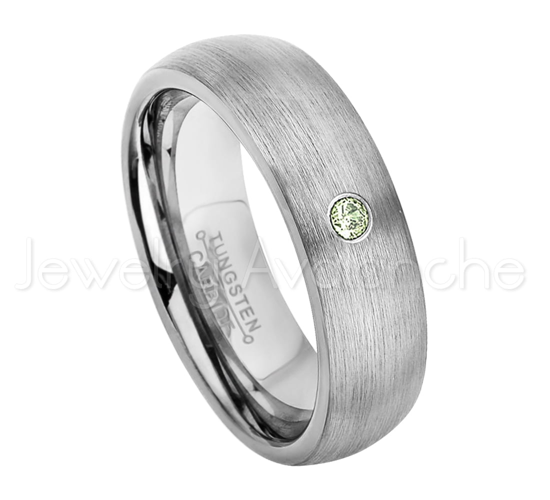6mm Brushed Dome Tungsten Ring 0.07ct Solitaire Peridot Ring