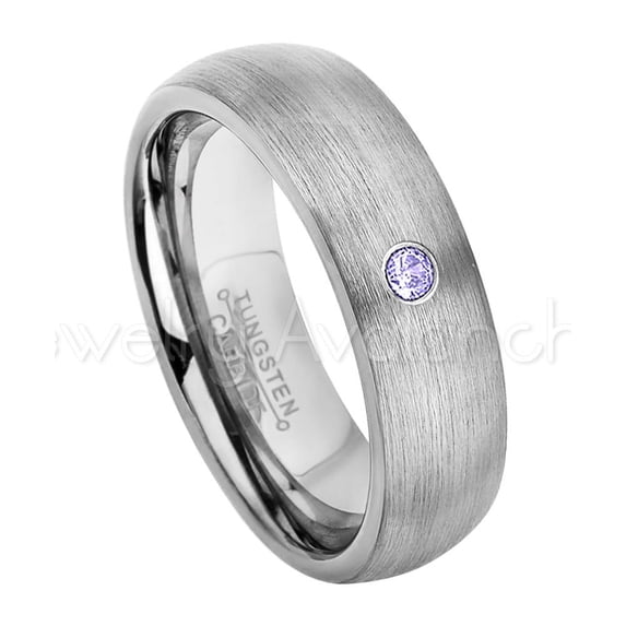 6mm Brushed Dome Tungsten Ring - 0.07ct Solitaire Tanzanite Ring - Personalized Tungsten Wedding Ring - Custom Made December Birthstone Ring TN060BS