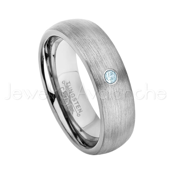 6mm Brushed Dome Tungsten Ring - 0.07ct Solitaire Topaz Ring - Personalized Tungsten Wedding Ring - Custom Made November Birthstone Ring TN060BS