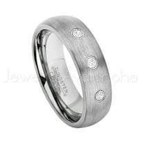 6mm Brushed Dome Tungsten Ring - 0.21ctw Diamond 3-stone Band - Personalized Tungsten Wedding Ring - Custom Made April Birthstone Ring TN060BS