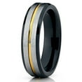 thumbnail image 1 of 6mm Brushed Silver Tungsten Carbide Ring Black Inlay Yellow Gold Groove Beveled Edge Comfort Fit Mens Band 10.5, 1 of 4