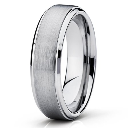 6mm Brushed Silver Tungsten Carbide Wedding Band Stepped Edge Polished Mens Womens Ring 10
