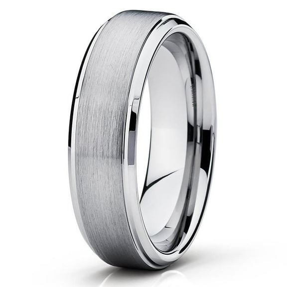 6mm Brushed Silver Tungsten Carbide Wedding Band Stepped Edge Polished Mens Womens Ring 10