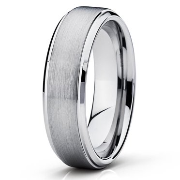 Brushed Silver Tungsten Carbide Wedding Band Ring – Unisex, Sizes 4-15, 6mm