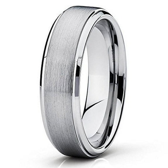 6mm Brushed Silver Tungsten Carbide Wedding Band Stepped Edge Polished Mens Womens Ring 9