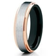 thumbnail image 1 of 6mm Brushed Tungsten Carbide Wedding Band Rose Gold Stepped Edges Black Inlay Ring 10, 1 of 3
