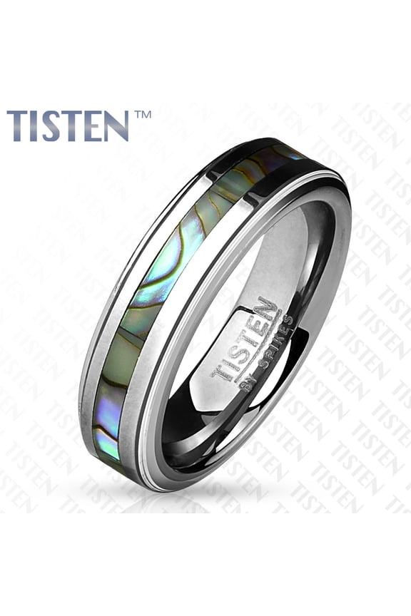 6mm Centered Abalone Inlay with Step Edges Tisten (Tungsten+Titanium) Ring (SIZE: 10)