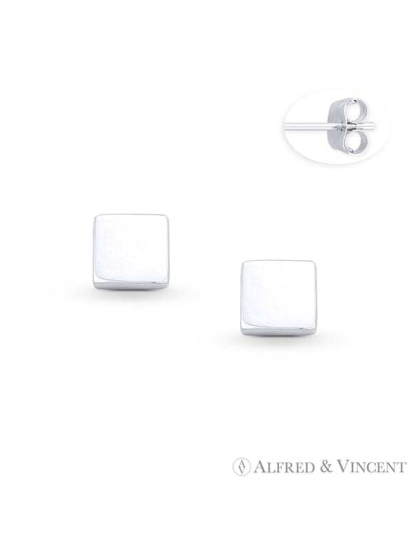 6mm Classic Flat Square Stud Earrings w/ Push-Back Posts in .925 Sterling Silver
