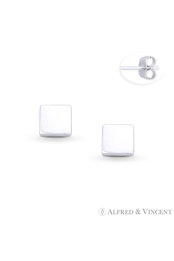 6mm Classic Flat Square Stud Earrings w/ Push-Back Posts in .925 Sterling Silver