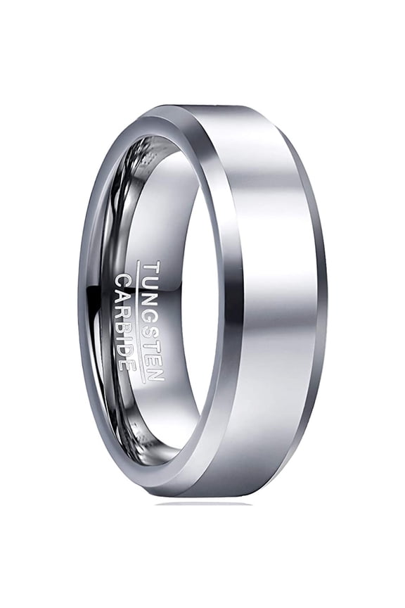 6mm Classic Silver Tungsten Rings for Men Minimalist Wedding Band with Beveled Edges