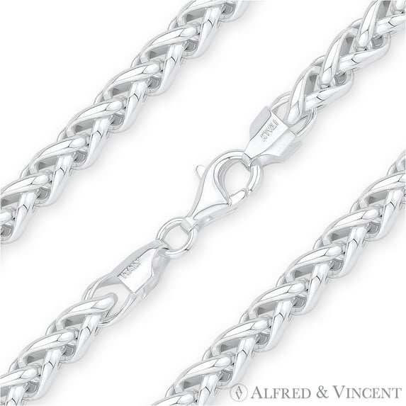 6mm Classic Wheat Link Italian Spiga Chain Bracelet in .925 Sterling Silver