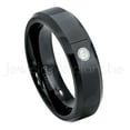 thumbnail image 1 of 6mm Comfort Fit Beveled Black Tungsten Ring - 0.07ct Solitaire Diamond Ring - Personalized Tungsten Wedding Ring - Custom Made April Birthstone Ring TN086BS, 1 of 1