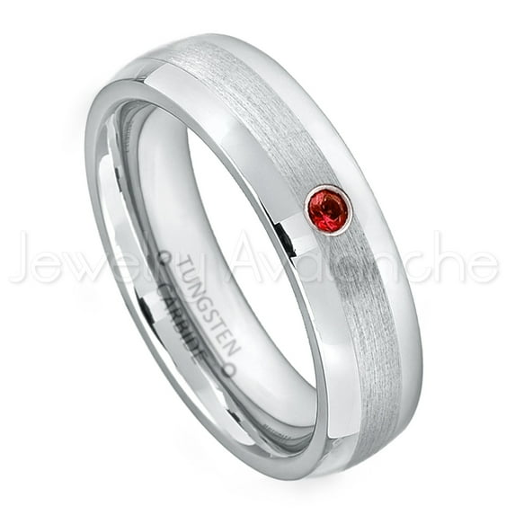 6mm Comfort Fit Dome Tungsten Ring - 0.07ct Solitaire Garnet Ring - Personalized Tungsten Wedding Ring - Custom Made January Birthstone Ring TN006BS