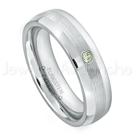 6mm Comfort Fit Dome Tungsten Ring - 0.07ct Solitaire Peridot Ring - Personalized Tungsten Wedding Ring - Custom Made August Birthstone Ring TN006BS
