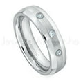 thumbnail image 1 of 6mm Comfort Fit Dome Tungsten Ring - 0.21ctw Aquamarine 3-stone Band - Personalized Tungsten Wedding Ring - Custom Made March Birthstone Ring TN006BS, 1 of 1