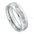 thumbnail image 1 of 6mm Comfort Fit Dome Tungsten Ring - 0.21ctw Pink Tourmaline 3-stone Band - Personalized Tungsten Wedding Ring - Custom Made October Birthstone Ring TN006BS, 1 of 1