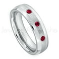 thumbnail image 1 of 6mm Comfort Fit Dome Tungsten Ring - 0.21ctw Ruby 3-stone Band - Personalized Tungsten Wedding Ring - Custom Made July Birthstone Ring TN006BS, 1 of 1
