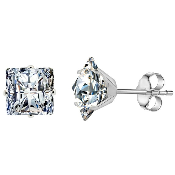 6mm Cubic Zirconia Stud Earrings for Women 316L Surgical Steel Square