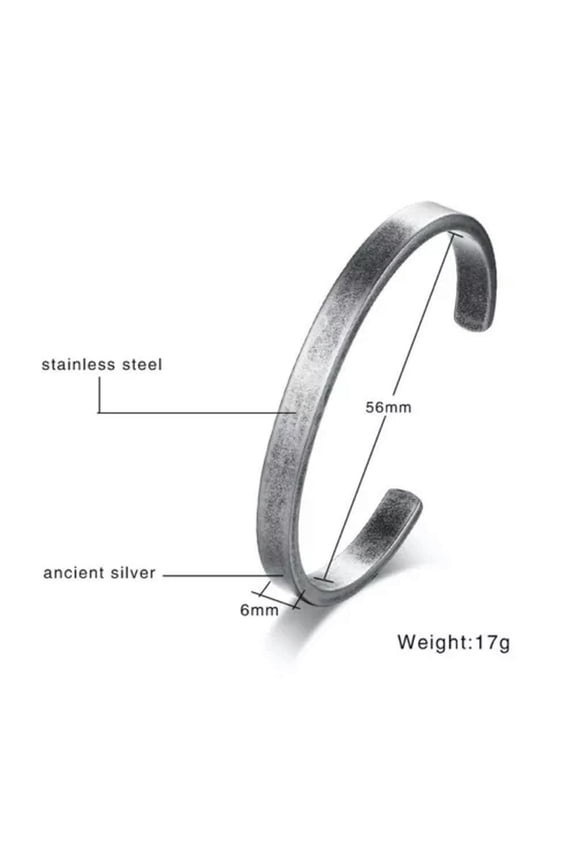 6mm Cuff Bangles Male Female 316L Stainless Steel Couple Ancient Silver Bracelet