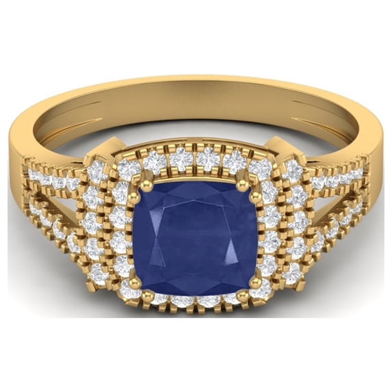 6mm Cushion Blue Sapphire 925 Sterling Silver Gold Vermeil Women Valentines Day Gifts Split Shank Ring