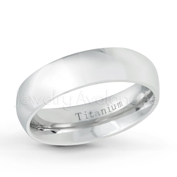 6mm Dome White Titanium Ring - Polished Comfort Fit Titanium Wedding Band - TM536s8