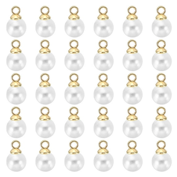 6mm Faux Pearl Charm Pendants Drops, 100pcs Pearl Beads for Jewelry Making Bracelets Earrings Necklace, Golden White