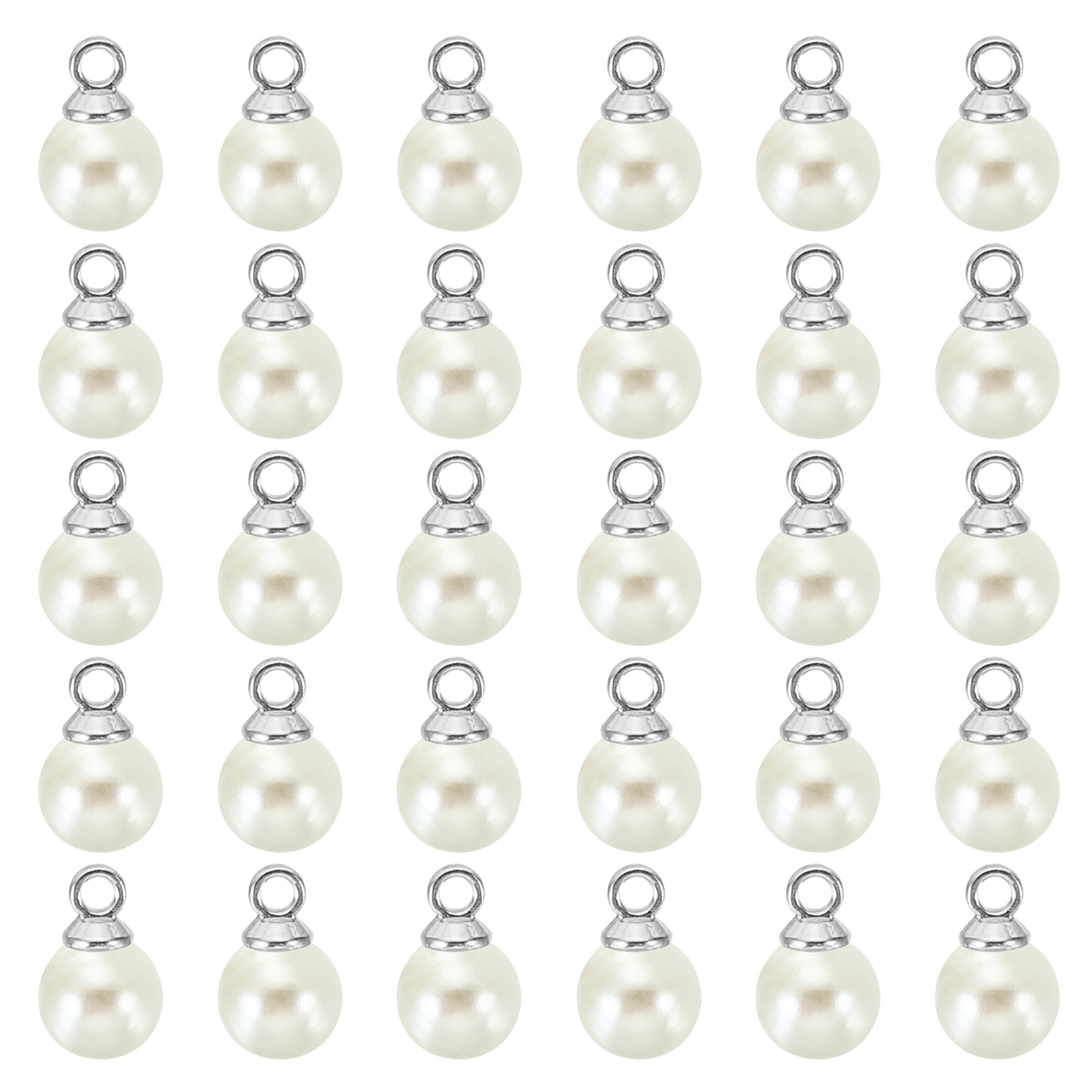 6mm Faux Pearl Charm Pendants Drops, 100pcs Pearl Beads for Jewelry Making Bracelets Earrings Necklace, Silvery Beige