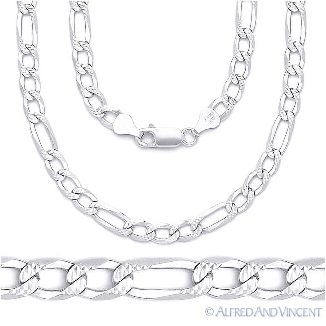 6mm Figaro / Figaroa D-Cut Pave Link Italian Chain Necklace in