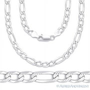 ALFRED & VINCENT 6mm Figaro / Figaroa D-Cut Pave Link Italian Chain Necklace in .925 Sterling Silver