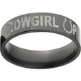 thumbnail image 1 of 6mm Flat Black Zirconium Ring with "Cowgirl Up" Laser Design, 1 of 3