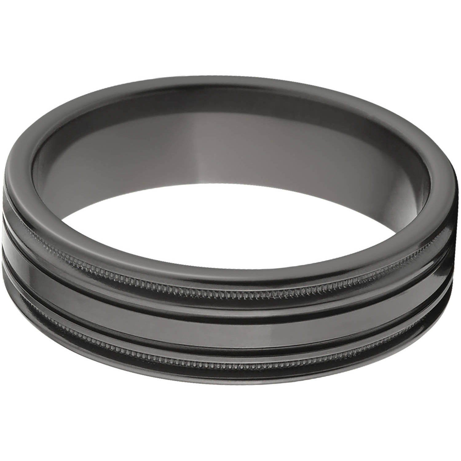 6mm Flat Black Zirconium Ring with Four Grooves and a Polished Finish