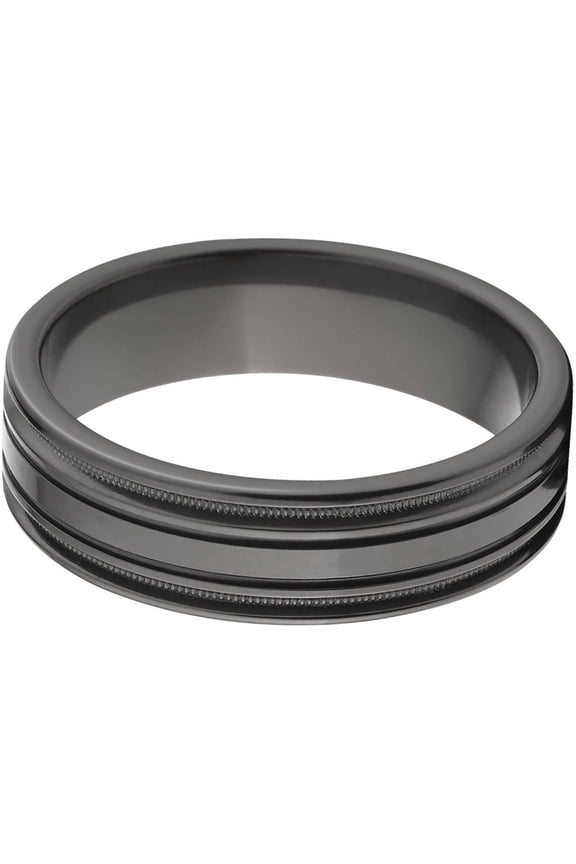 6mm Flat Black Zirconium Ring with Four Grooves and a Polished Finish