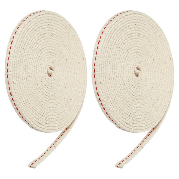 6mm Flat Wide 3 Meter/10Ft Long Cotton Oil Lamp Wick with Red Stitch, 2 Roll