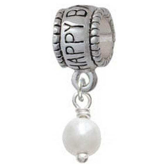 6mm Glass Imitation Pearl Bead Drop - Happy Birthday Charm Bead