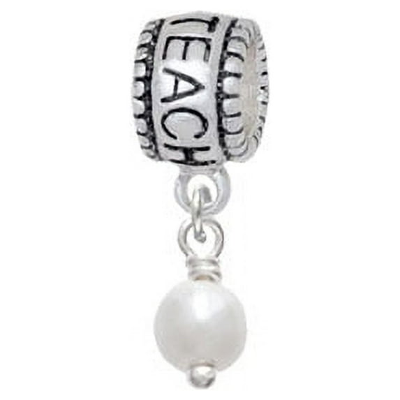 6mm Glass Imitation Pearl Bead Drop - Love 2 Teach Charm Bead