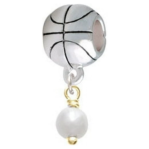 6mm Glass Imitation Pearl Gold Tone Bead Drop - Basketball Charm Bead