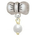 thumbnail image 1 of 6mm Glass Imitation Pearl Gold Tone Bead Drop - Bow Charm Bead, 1 of 1