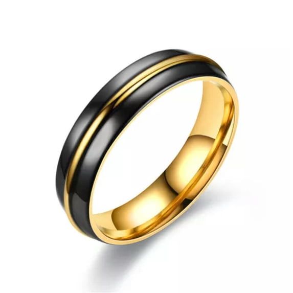 6mm Gold+Black Plating Titanium Steel Band Ring Men's Wedding Fashion Size 6-13