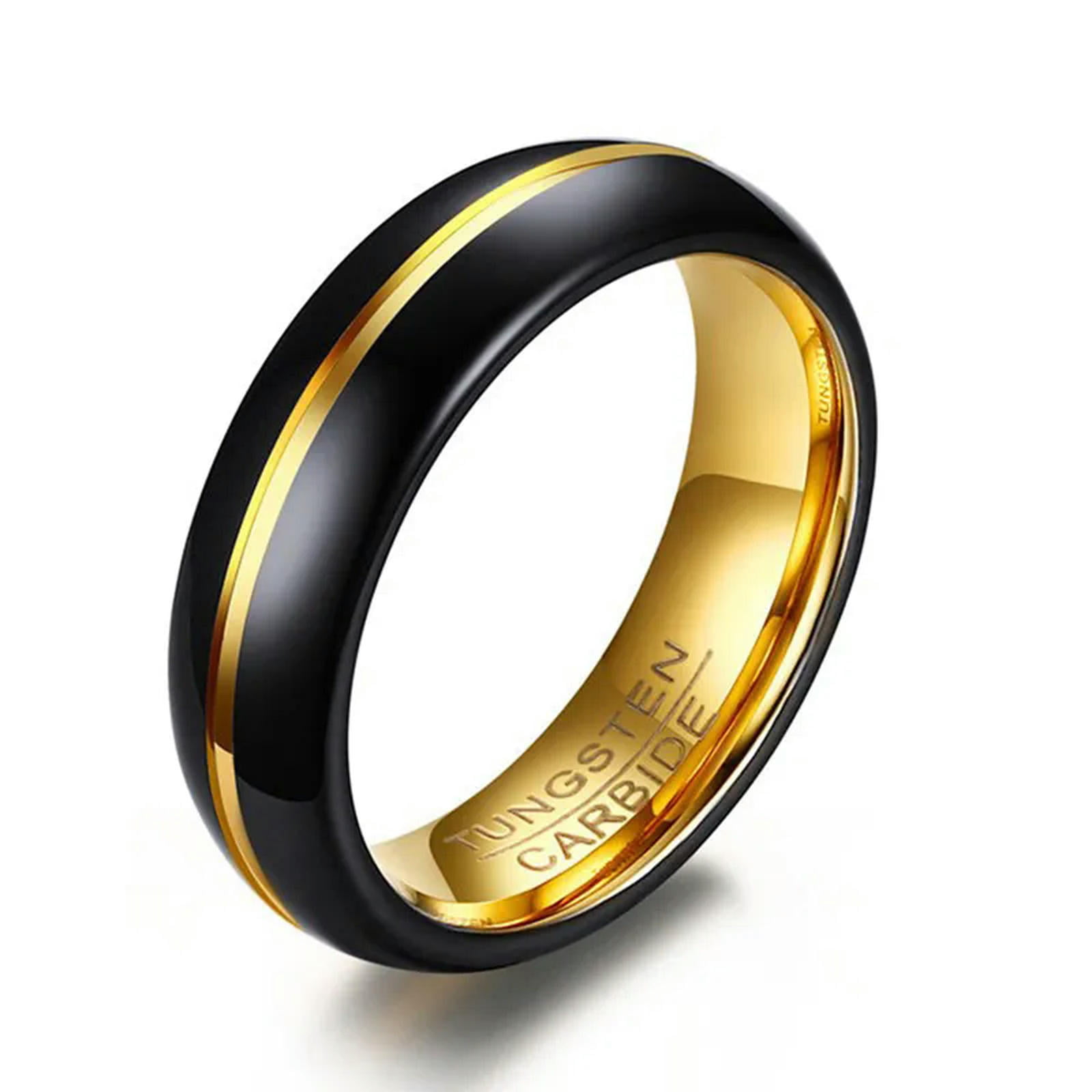 6mm Gold Color Groove Beveled Edge Black Tungsten Wedding Rings For Men ...